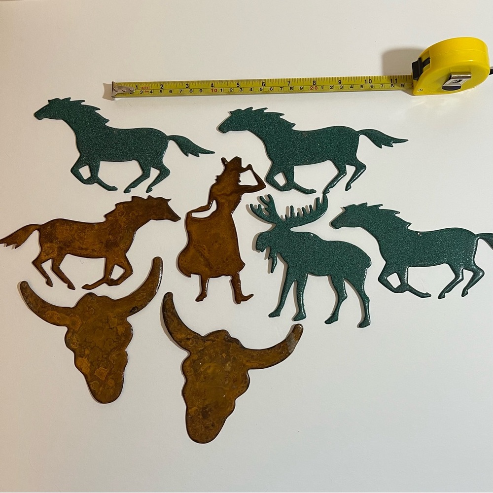 Southwestern Tin Cutouts Unbranded; Painted W/Hole For Hanging Turquoise & Rust